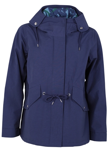 Flot mørkeblå forårsjakke med lynlås, snøre og lommer 